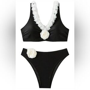 Women's 2X  2 Piece Bikini Set Block 3D Floral V Neck Swimsuits Summer Beachwear